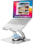 tounee Adjustable Laptop Stand for Desk, Ergonomic Laptop Holder with 360° Rotating Base, Portable Aluminum Computer Stand Laptop Riser Compatible with MacBook, Air, Pro, All Laptop 10-16"-Silver