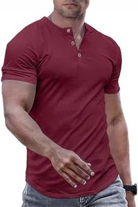 JMIERR Mens Muscle Slim Fit Button Henley Shirts Summer Crewneck Short Sleeve Longline Fitted T-Shirt Gym Workout Athletic Tees Shirt for Man, 5XL, Red
