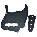 KAISH Diamond Plate 4 String Jazz J Bass Pickguard with Metal Aluminum JB Control Plate and Screws for American/Mexican FD Jazz Bass Black