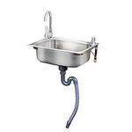 Commercial Stainless Steel Sink Wall-Mounted Kitchen Sink,Restaurant Bar Sink Hand Wash Basin Single Bowl Utility Sink with Faucet,for Laundry/Garage,Easy to Clean (38x33cm)