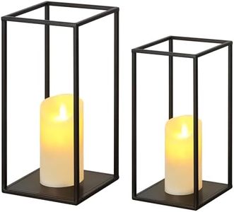 Eufrozy Modern Farmhouse Lantern Decor, Black Metal Candle Lanterns Decorative Indoor Set of 2, Rustic Candle Holder Decoration for Living Room/Home/Outdoor/Table/Fireplace Mantel/Wedding/Porch