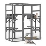 2-in-1 Walk-in Multi-Level Outdoor Catio Wooden Enclosure with 6 Jumping Platforms & 2 Resting Box, Large Cat House Outdoor,Accommodate Up to 5-7 Cats(177.8 * 82.3 * 158.5cm)