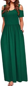 STYLEWORD Womens 2025 Green Cold Shoulder Short Sleeve Summer Casual Maxi Long Dress with Pocket(Green,L)