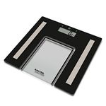 Salter 9128 BK3R Analyser Bathroom Scale – Glass Body Weighing Scales for Weight/Fat/Water, BMI, Digital Display, Slim Design, 8 User Memory, Athlete Mode, 180 kg Capacity, Batteries Included, Black