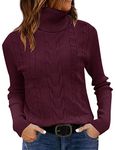 LEANI Womens 2024 Turtleneck Sweaters Cable Knit Long Sleeve Pullover Sweater Jumper, Wine, Small