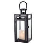 TRIROCKS Metal Candle Lantern 12'' High Decorative Outdoor Lantern Hanging Lantern with Tempered Glass for Christmas Home Decor Living Room Parties Events Tabletop Indoors Outdoors (Black Matte)