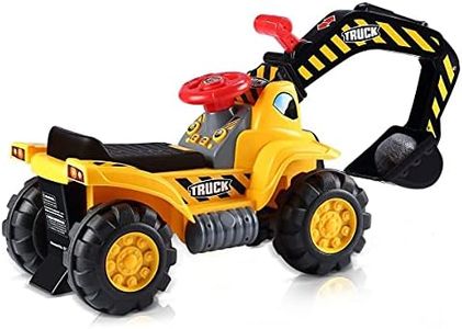 Kids Excavator Ride on Digger Bulldozer Loader Car w/Toy Stones & Safety Helmet