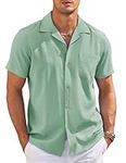 COOFANDY Mens Casual Button Up Shirts Short Sleeve Summer Cuban Vacation Beach Shirt