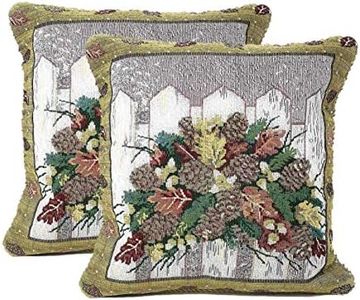 DaDa Bedding Tapestry Throw Pillow Covers - Set of 2 Elegant Festive Christmas Floral Bouquet Woven Holiday Cushion Cases - 18” x 18” (6068)