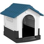 PawHut Dog Kennel for Outside, Plastic Dog House, Water-Resistant Pet Shelter with Windows, for Garden Patio, Medium and Large Dogs, 101 x 88 x 99cm - Grey