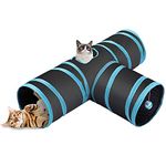 Cat Tunnel, 3 Way Collapsible Cat Tube, Pet Play Tunnel Tube for Cat, Puppy, Rabbit (Blue)