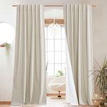 NICETOWN Natural 100% Blackout Linen Curtains 84 Inches Long, Thermal Insulated Farmhouse Thick Completely Blackout Window Treatment 2 Panels for Living Room, 52" Wide Each Panel