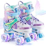 NEMONE Mermaid 4 Size Adjustable Light up Roller Skates for Girls, Purple Blue Skates for Toddlers, Outdoor Beginner Kids Roller Skates Indoor - Size Small(10C-13C US)