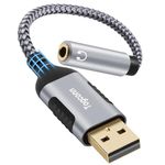 USB 3.0 Male to 3.5mm TRRS 4-Pole Female Headphone Jack Adapter, USB-A to Aux Audio Dongle Cable Cord, External Sound Card Converter for Headset, Mac, PC, Laptop, Mac, Desktops, Linux, PS4-0.6 Feet