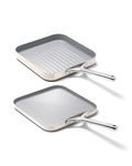 Caraway Griddle Pan & Grill Pan Duo - Non-Stick Ceramic Coated - Non Toxic, PTFE & PFOA Free - Oven Safe & Compatible with All Stovetops – Cream