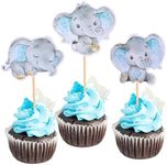 36 PCS Blue Elephant Cupcake Toppers It's a Boy Baby Shower Cupcake Picks for Elephant Theme Gender Reveal Baby Shower Kids Boys Birthday Party Cake Decorations Supplies