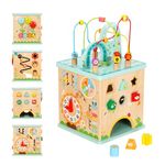 OOOK All-in-one Activity Center, 5 in 1 Activity Table, Baby Activity Table with Gear Game, Montessori Calendar, Bead Maze, Shape Sorter, Ball Drop and More.