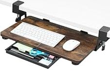 ETHU Small Keyboard Tray Under Desk, Pull Out Keyboard & Mouse Tray with C Clamp, 500mm (606mm Including Clamps) x300mm Steady Slide-Out Computer Drawer for Typing, Perfect for Home or Office（Walnut）