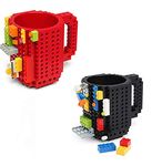 BonZeal 3D Plastic DIY Build On Brick Mug Diwali Gift Pack of 2 Building Blocks Coffee Mug Tea Cup Set 420 ml