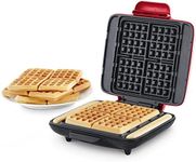 Dash Deluxe No-Drip Waffle Iron Maker Machine 1200W + Hash Browns, or Any Breakfast, Lunch, & Snacks with Easy Clean, Non-Stick + Mess Free Sides, Red