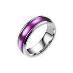 Gualiy Stainless Steel Finger Rings, Silver Rings Men 6MM with Purple Enamel Ring Size P 1/2