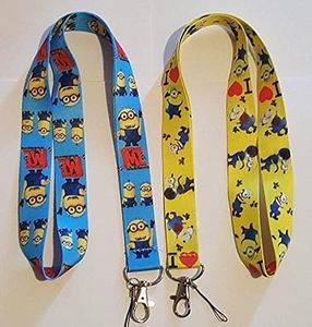 2017 Set of 2 Despicable Me Minions Lanyards Keychain ID MP3 Badge Holder Blue & Yellow, Multicolor