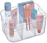STORi Bliss 5-Compartment Plastic Cosmetic Organizer | Clear | Rectangular Divided Makeup Bin & Vanity Storage Caddy with Pass-Through Handles | Round Corner Design | Made in USA