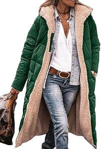 PRETTYGARDEN Women Winter Puffer Jackets 2026 Sherpa Fleece Zip Up Hooded Casual Long Down Coats (Dark Green,Small)