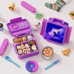 HAIXIN Bento Box for Kids - Insulated Lunch Box with Thermos for School, Leak-Proof Kids Lunch Box with Cutlery and Snack Box, 4 Adjustable Compartments Lunch Container for Daycare Outdoors (Purple)