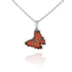 AMBEDORA Small Delicate Necklace for Women, Polished Sterling Silver, Baltic Amber in Cognac Colour Carved Butterfly, Amber Butterfly Pendant with Chain