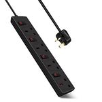 EXTRASTAR 4 Way Extension Lead Individually Switched, 13A Fused Power Strips 5M Cable, Black Extension Cords 4 Sockets for Home and Office