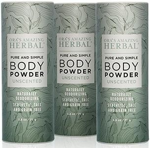 Natural Body Powder, Unscented, 2.5 ounces Pack of 3, Fragrance Free Dusting Powder Clay Powder, No Talc, Corn, Grain or Gluten, non GMO Made In The USA, Ora's Amazing Herbal