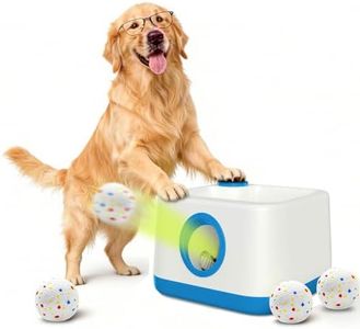 Automatic Dog Ball Launcher, Upgrade 2 in 1 Interactive 3 Adjustable Distances Dog Ball Thrower for Medium to Small Dogs, Rechargeable Brain Training Paw-Activated Balls Launcher with 2.3" Balls