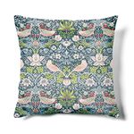 Obal William Morris Cushion Covers Original Design Velvet Pillow Case Square Decorative Throw Pillow Cover 45cm x 45cm for Sofa Bed Couch Living Room Bedroom (18x18 Inch) Green Teal Strawberry Thief