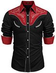 Coofandy Men's Button Down Collar Shirt, Cotton - Red & Black, 3XL