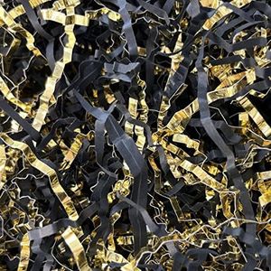 Crinkle Cut Paper Shred Filler (1/2 LB) for Valentine's Day Gifts Craft DIY's Packaging, Black & Gold Shredded paper for Gift Box, Wrapping & Basket Filling for Christmas, Halloween & Wedding Decorations (Black & Gold）