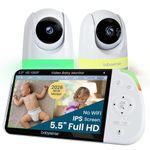 Babysense Full HD Split-Screen Baby Monitor with 2 PTZ Cameras, Two-Way Talk, 6-Color Night Light, 5000mAh Battery, Long Range, 4x Zoom, and Crystal-Clear Audio
