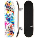 KMX Complete 31" x 8" Skateboard for Beginners, 7-Layer Canadian Maple Double Kick Concave Deck| Aluminum Alloy Trucks | 31 Inch Pro Skate board for Boys, Girls, Kids, Teens, Adults(Graffiti Colorful)