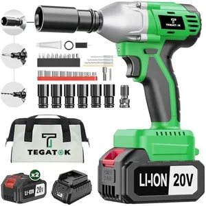 Tegatok Cordless Brushless Impact Wrench, Impact Gun 1/2 Inch(430N.m), Electric Impact Wrench with 2 Pcs 4000 mAH Batteries and Fast Charger, Power Impact Driver for Car Home