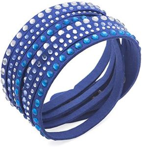 Barzel Leather Created Austrian Crystals Wrap Bracelets (Purple with White & Blue Stones)