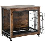 COSTWAY Wooden Dog Crate with Removable Tray, 2 Doors Puppy Wire Cage End Table, Lockable Pet Kennel Furniture for Small Animals