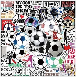 Football Soccer Stickers,50 Pcs Mixed Sports Balls Graffiti Vinyl Waterproof Decals for Water Bottles Computer Bicycle Skateboard Luggage Phone Pad Laptop Kids Teens Adults Stickers Pack