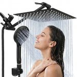 Shower Head 10‘’ High Pressure Rainfall Shower Head/Handheld Shower Combo with 11'' Extension Arm, 9 Settings Anti-leak Head with Holder, Height/Angle Adjustable, Chrome, Matte Black