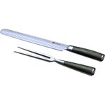 HexClad Carving Knife and Fork Set, 10-Inch, Japanese Damascus Stainless Steel Blade Knife with Full Tang Construction and 2-Pronged Fork, Pakkawood Handles