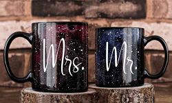 Sarti Uphaar Mr And Mrs Galaxy Pattern Printed Black Coffee Mugs Set Of 2 Combo Set | Gift For Anniversary Birthday Wedding Valentine'S Day For Husband Wife Friends Couples, 330 milliliter