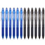 ParKoo Retractable Erasable Gel Pens Clicker Extra Fine Point 0.5 mm, No Need for White Out, 6 Black/6 Blue Ink for Completing Sudoku and Crossword Puzzles