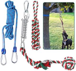 HOPET Dog Outdoor Bungee Solo Hanging Toy, Tether Tug of War Dog Toys for Pitbull Small Large Aggressive Chewers Dogs to Exercise, Durable Interactive Dog Tug Toy with Metal Spring Kit, Dog Rope Toys