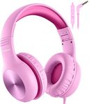 Nabevi Kids Headphones with Microphone, Wired Headphones for Kids, Over-Ear Children Headphones with Shareport, Girls Boys Headphones Volume Limiter 85/94dB for Fire Tablet/PC/iPad/School, Pink