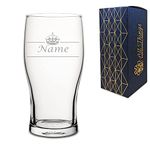 Personalised Engraved Novelty Pint Glass with Name with Crown Design, Gift Boxed, Perfect for any Occasion