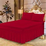 Extra Deep Frilled Valance Fitted Sheet King Size Bed, Plain Dyed Polycotton Valance King Size Burgundy 150 X 198 + 25 cm + Frill 40 cm